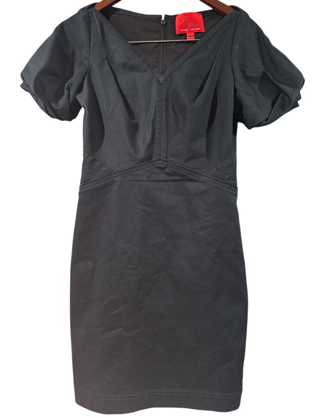 Zac Posen for Lord & Taylor Black Puff Sleeve Dress Size 6 Elegant Fitted Midi - Picture 2 of 5